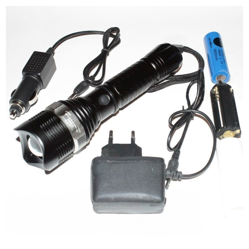 foto del prodotto trade shop torcia led alluminio 15000 w ricaricabile 3.7v con segnalatori di emergenza 