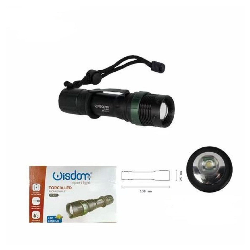 foto del prodotto trade shop torcia led cree q5 ricaricabile per casa campeggio escursioni con gancio dt 2121 