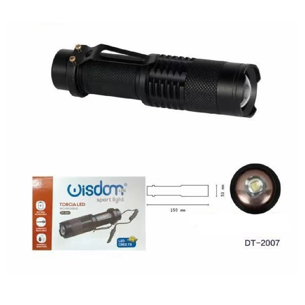 foto del prodotto trade shop torcia led cree t6 batteria ricaricabile usb auto luminosita 39 regolabile dt 2007 
