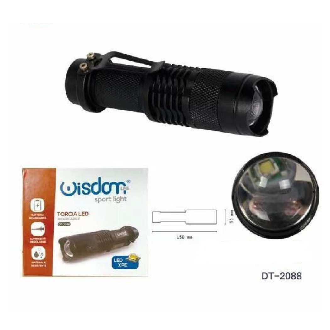 foto del prodotto trade shop torcia led xpe ricaricabile luce regolabile ip20 per campeggi escursioni dt 2088 