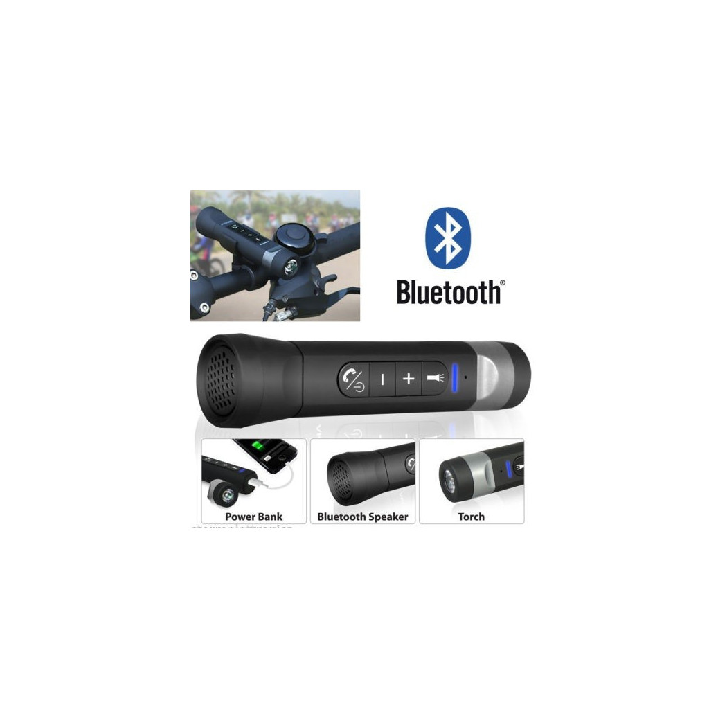 foto del prodotto trade shop torcia multifunzione per bici bicicletta speaker bluetooth vivavoce power bank 