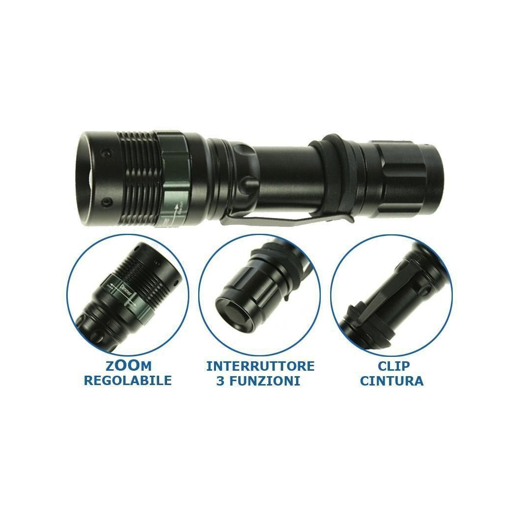 foto del prodotto trade shop torcia tattica militare cree led mod police 5000 lumen nero con attacco cintura 