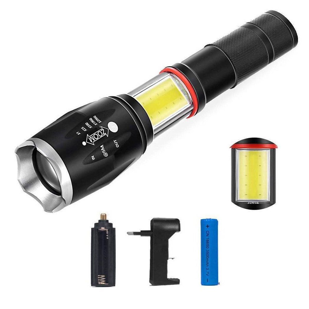 foto del prodotto trade shop torcia tattica militare zoom cob ricaricabile alta luminosita 39 t6 led te b0044 