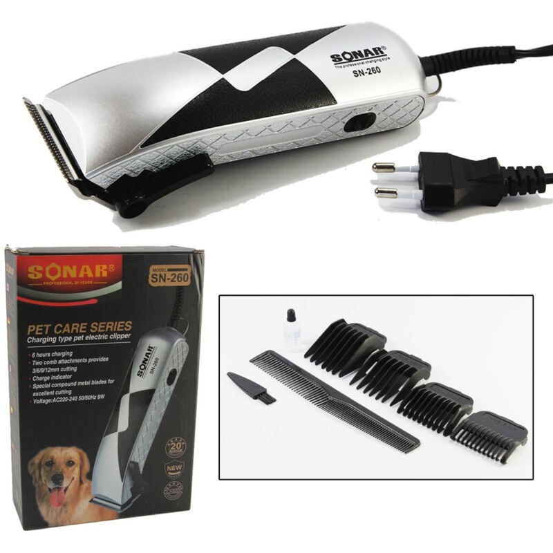 foto del prodotto trade shop tosatore per cani tosatrice tosacane cani rasoio 4 pettini per taglio pelo 9w 