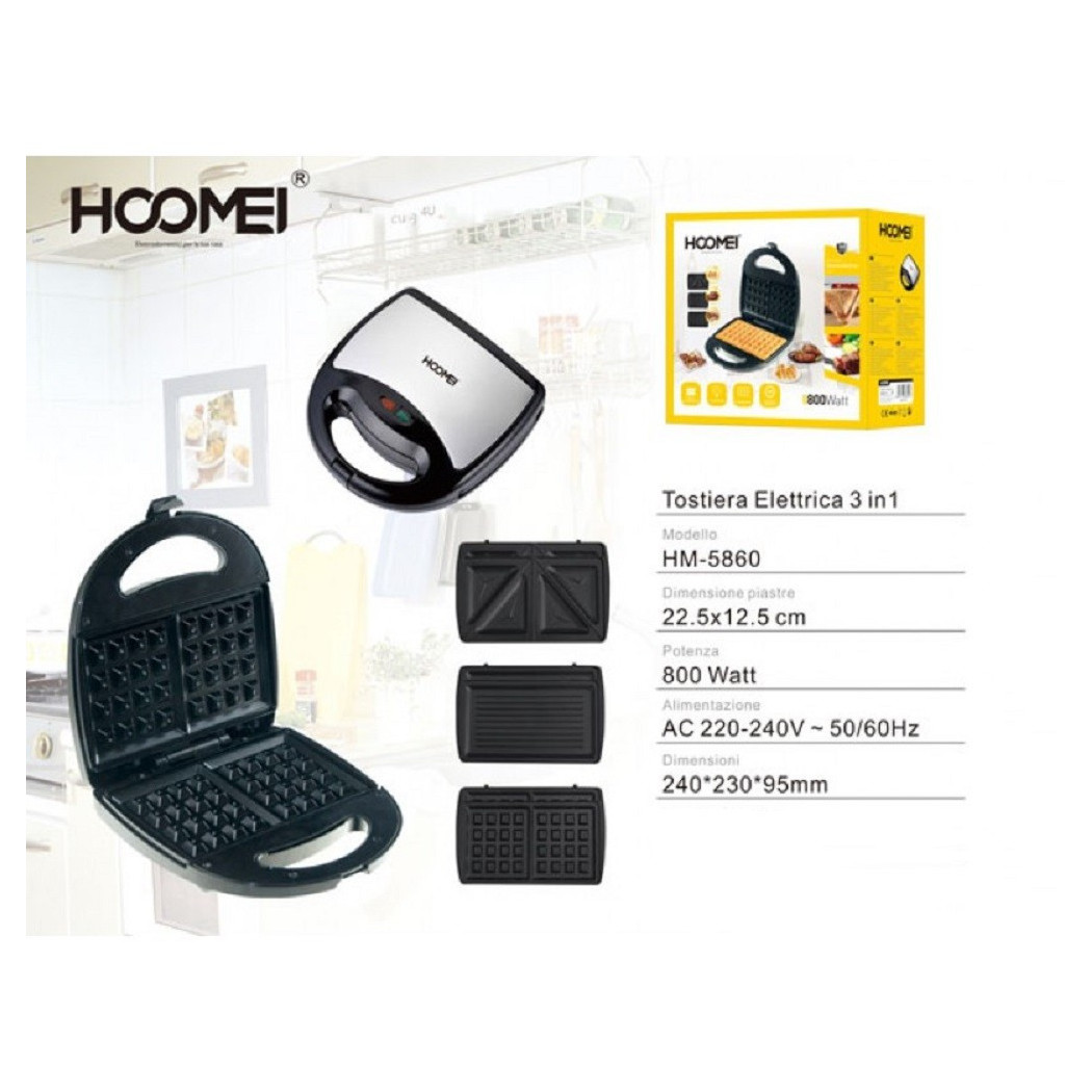 foto del prodotto trade shop tostiera elettrica 3in1 800 watt piastre removibili grill sandwich waffle toast 