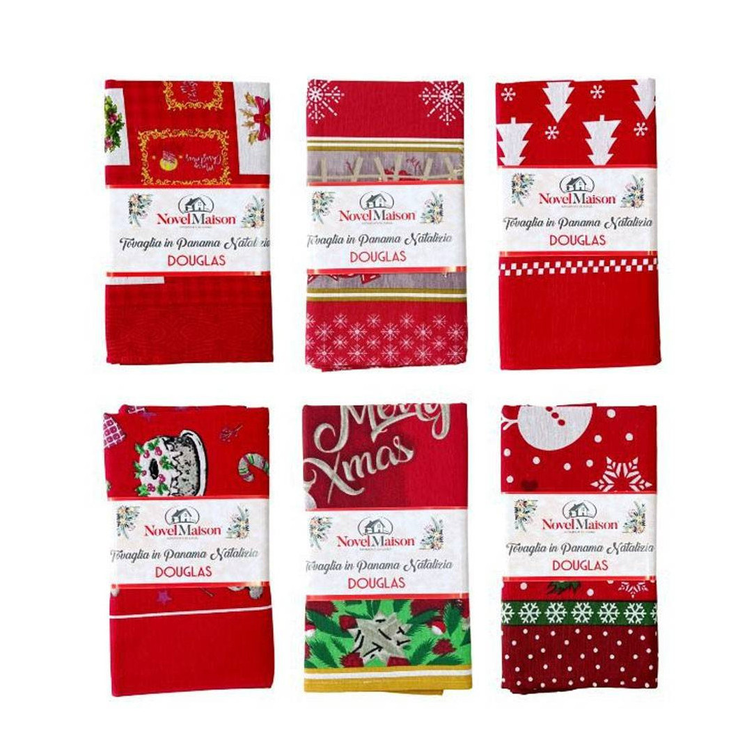 foto del prodotto trade shop tovaglia natalizia tessuto panama resistente tema natale varie fantasie 6 posti 