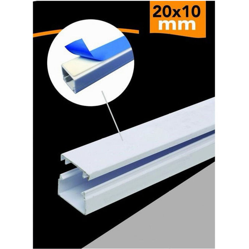 foto del prodotto trade shop traesio 10 pz profili passacavi canalina con biadesivo in pvc colore bianco 2 mt 20x10mm 