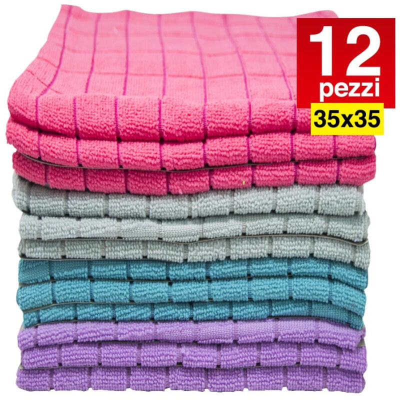 foto del prodotto trade shop traesio 12 panni microfibra 35x35cm panno pulizia multiuso lavaggio auto asciugamano 
