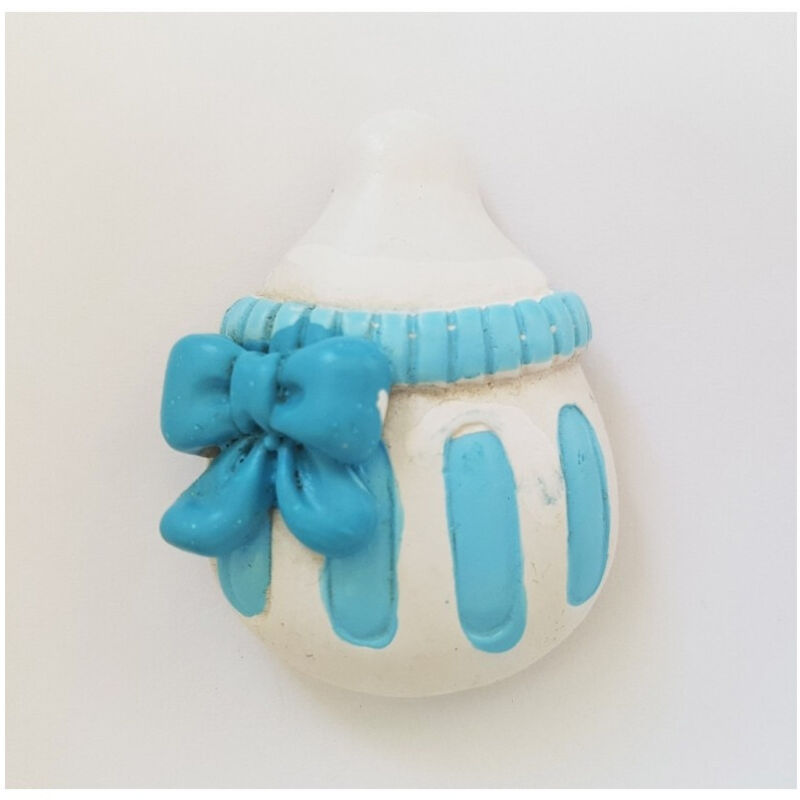 foto del prodotto trade shop traesio - 12 pezzi bomboniera biberon azzurro ceramica magnete calamita battesimo nascita -