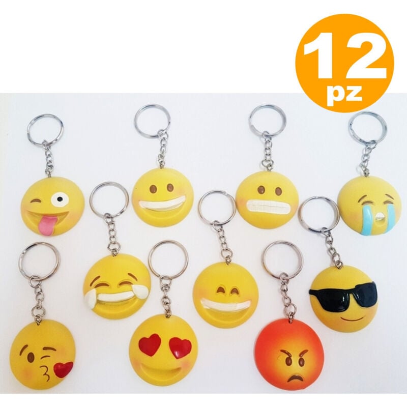foto del prodotto trade shop traesio - 12 pz bomboniera faccine emoki emoticon ceramica portachiavi compleanno 18 anni -