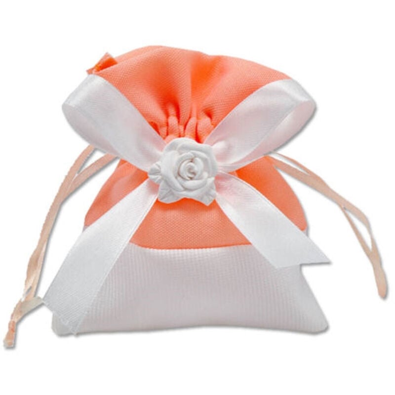 foto del prodotto trade shop traesio 12 sacchetti stoffa porta confetti rosa bianca matrimonio battesimo bomboniera arancione