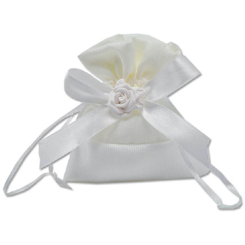 foto del prodotto trade shop traesio 12 sacchetti stoffa porta confetti rosa bianca matrimonio battesimo bomboniera bianco