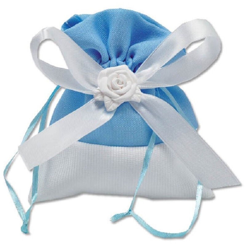foto del prodotto trade shop traesio 12 sacchetti stoffa porta confetti rosa bianca matrimonio battesimo bomboniera celeste