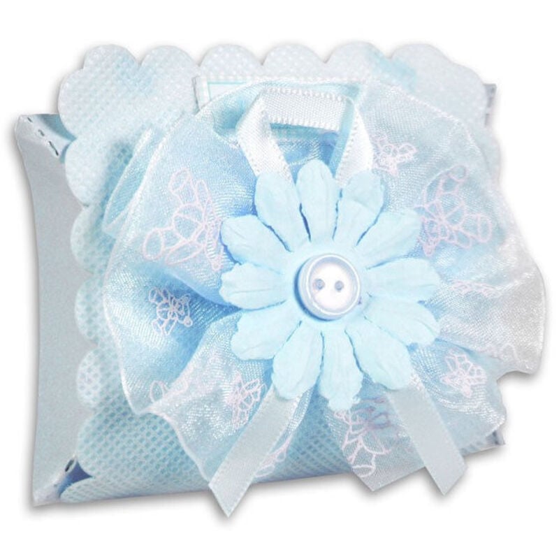 foto del prodotto trade shop traesio 12 scatolina porta confetti con fiore bomboniera nascita battesimo bimbo azzurro 