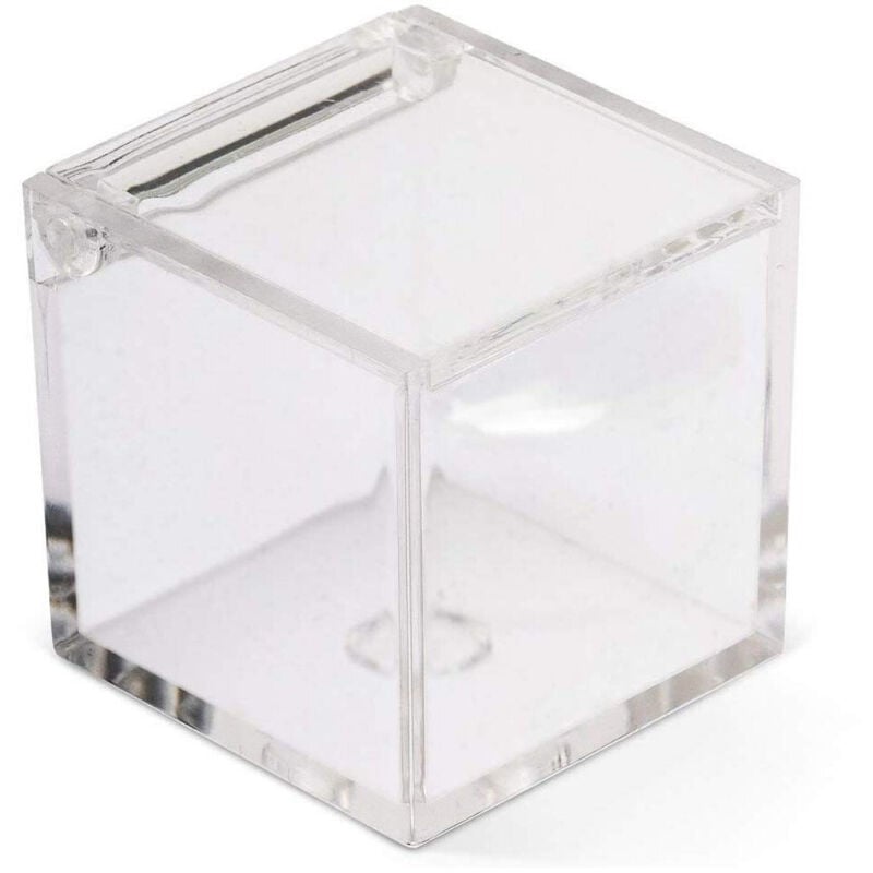 foto del prodotto trade shop traesio - 12 scatoline scatole cubo plexiglass 6x6cm trasparente porta confetti bomboniera -