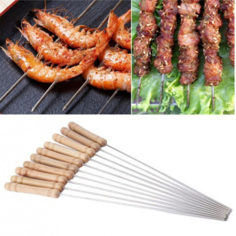 foto del prodotto trade shop traesio 12 spiedini manico legno da barbecue in acciaio 25 cm griglia brace arrosticini 