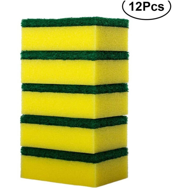 foto del prodotto trade shop traesio 12 spugna per lavare piatti spugnetta con retina giallo verde graffietta cucina 