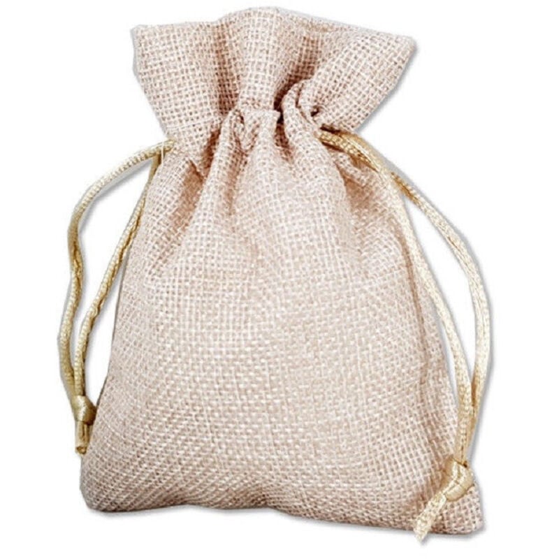 foto del prodotto trade shop traesio 12 x sacchetti stoffa porta confetti matrimonio nascita battesimo bomboniera beige