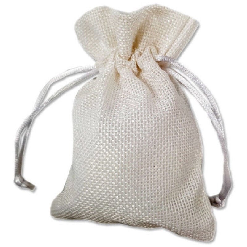 foto del prodotto trade shop traesio 12 x sacchetti stoffa porta confetti matrimonio nascita battesimo bomboniera bianco