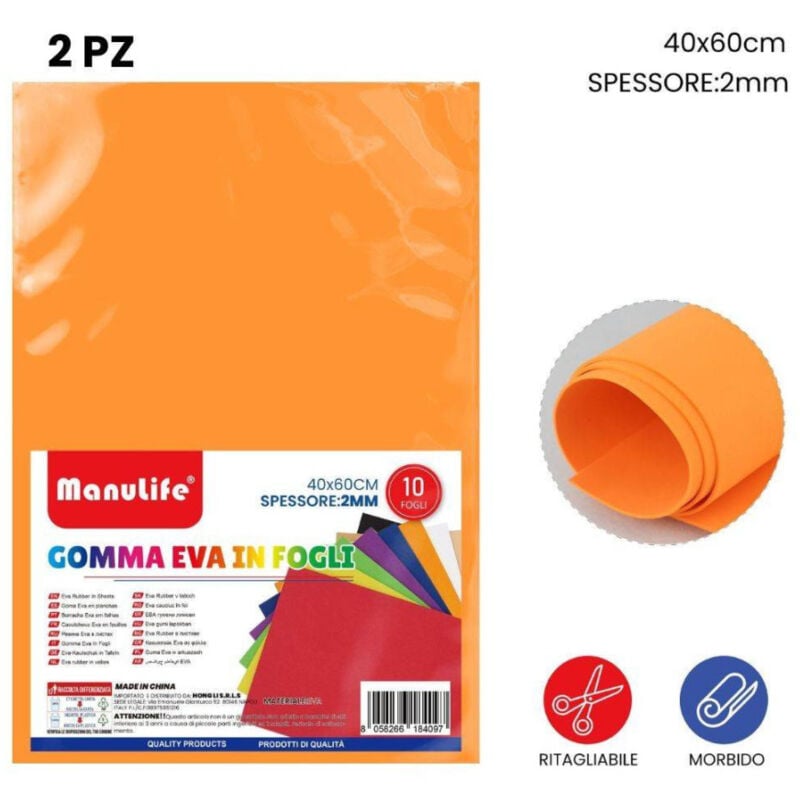 foto del prodotto trade shop traesio 12pz fogli in gomma eva colore arancione materiale alta qualit 40x60cm spess 2mm 