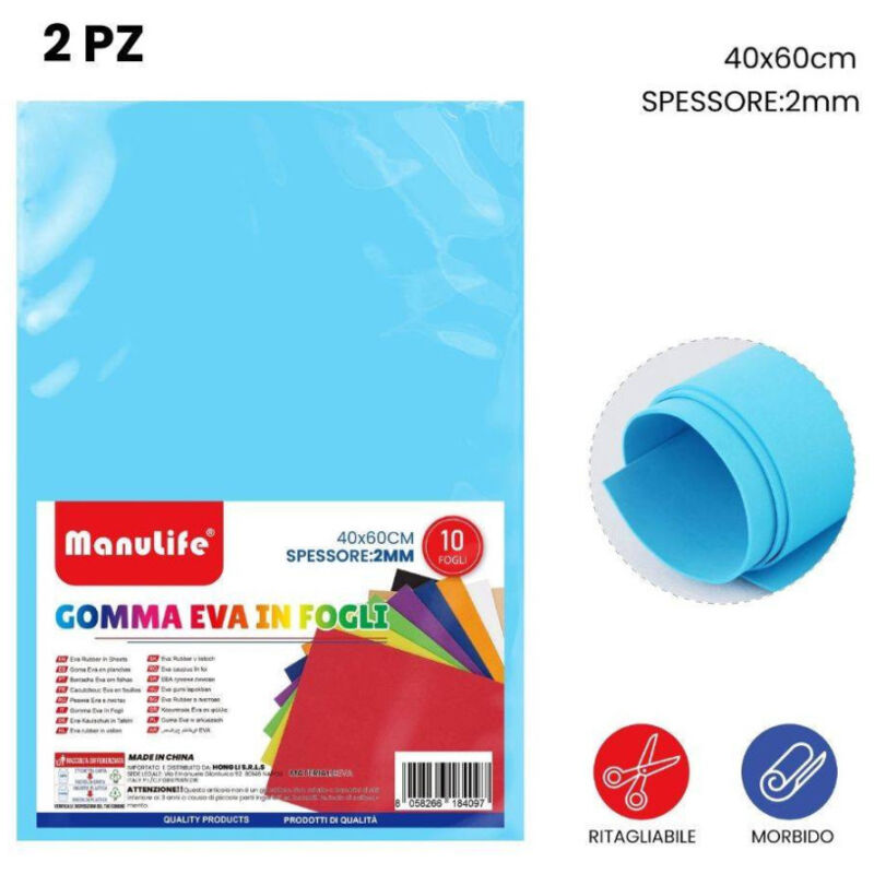 foto del prodotto trade shop traesio 12pz fogli in gomma eva colore azzurro materiale alta qualit 40x60cm spess 2mm 