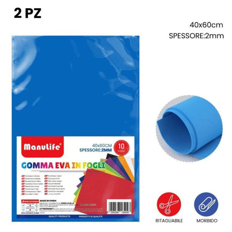 foto del prodotto trade shop traesio 12pz fogli in gomma eva colore blu materiale alta qualit 40x60cm spessore 2mm 