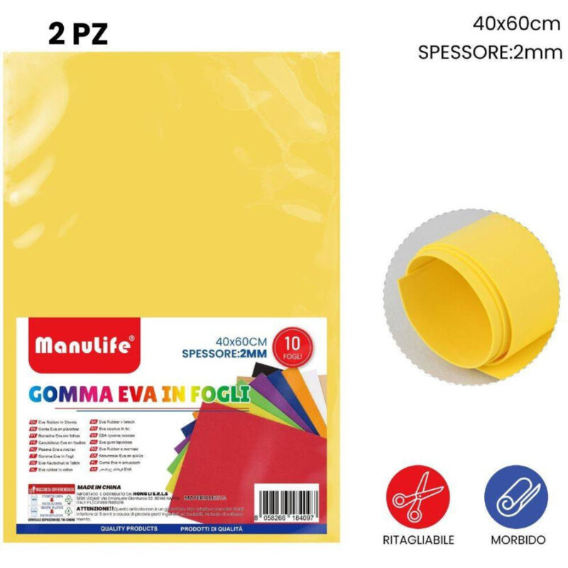 foto del prodotto trade shop traesio 12pz fogli in gomma eva colore giallo materiale alta qualit 40x60cm spess 2mm 