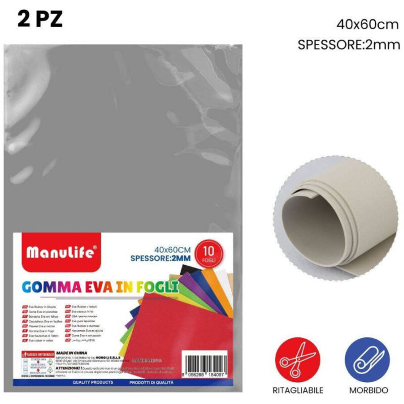foto del prodotto trade shop traesio 12pz fogli in gomma eva colore grigio materiale alta qualit 40x60cm spessore 2mm 