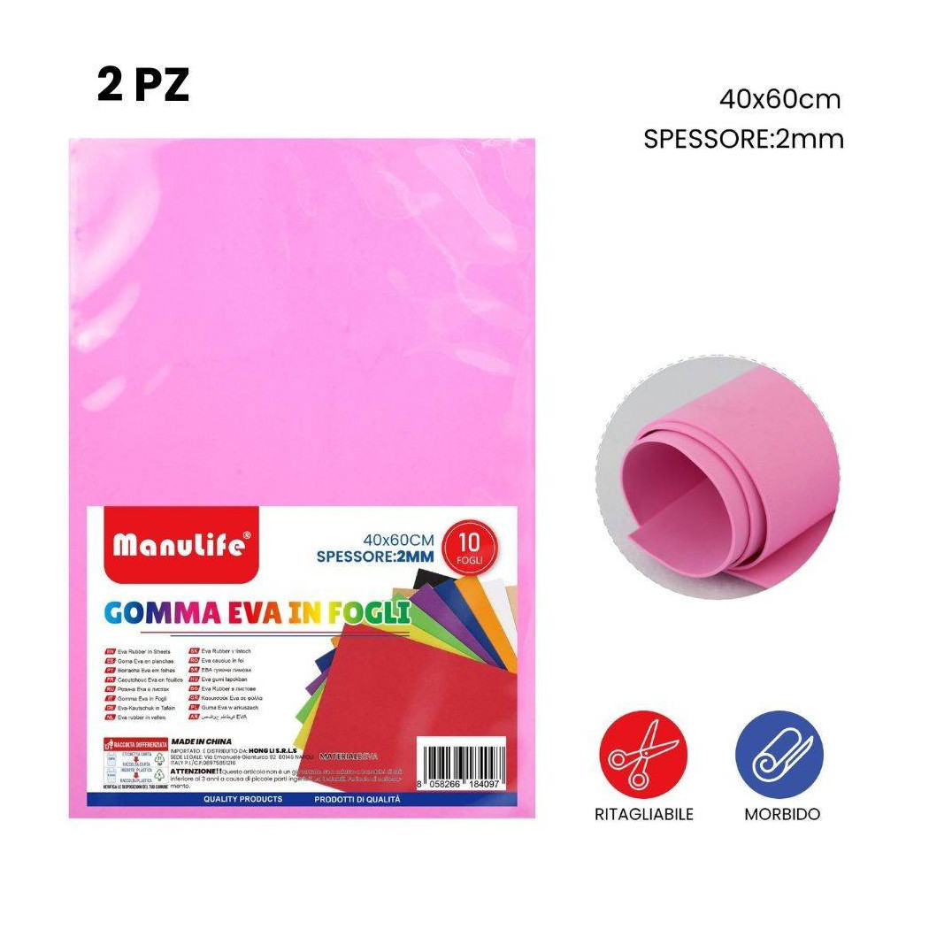 foto del prodotto trade shop traesio 12pz fogli in gomma eva colore rosa materiale alta qualit 40x60cm spessore 2mm 