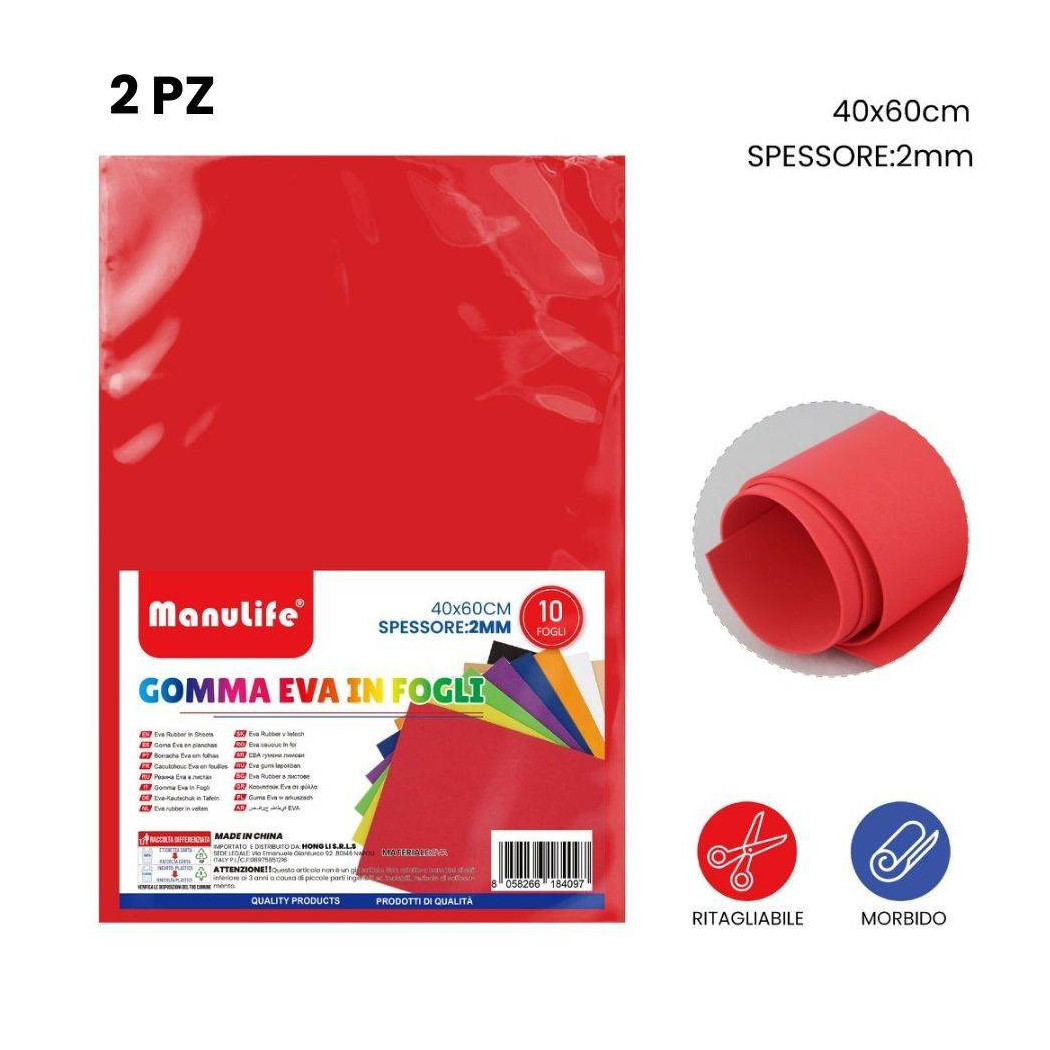 foto del prodotto trade shop traesio 12pz fogli in gomma eva colore rosso materiale alta qualit 40x60 cm spessore 2mm 