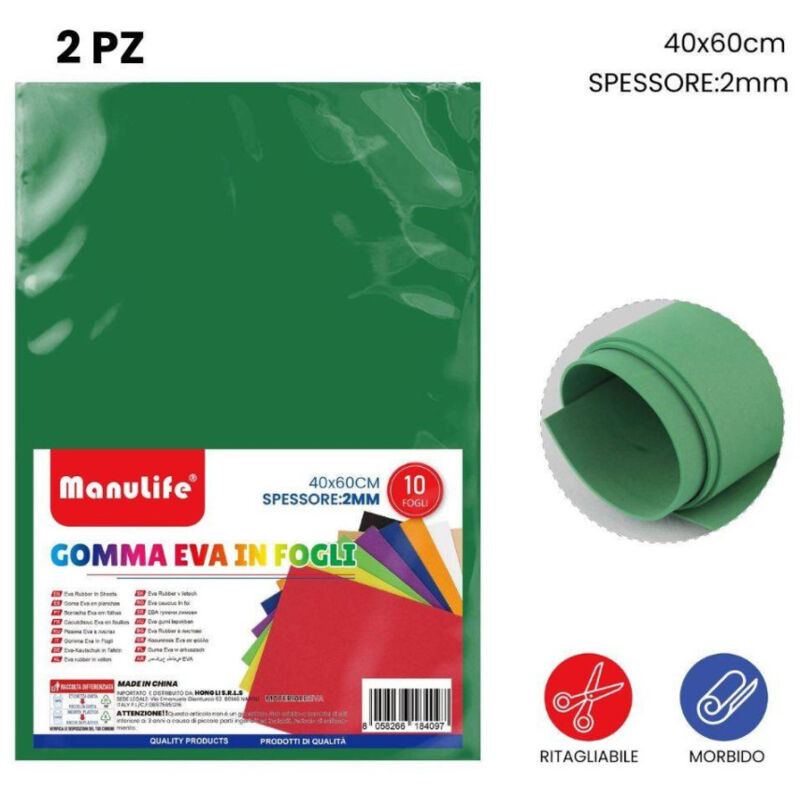 foto del prodotto trade shop traesio 12pz fogli in gomma eva colore verde materiale alta qualit 40x60cm spess 2mm 