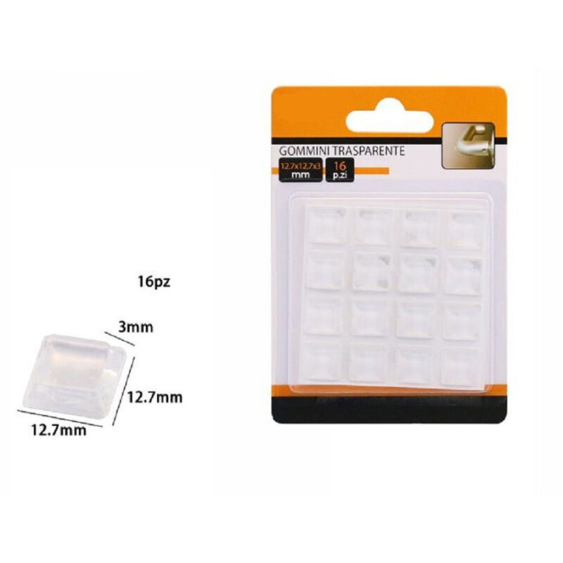 foto del prodotto trade shop traesio 16 gommini adesivi protezione pavimenti trasparenti quadrati 12.7x12.7x3mm 66092 