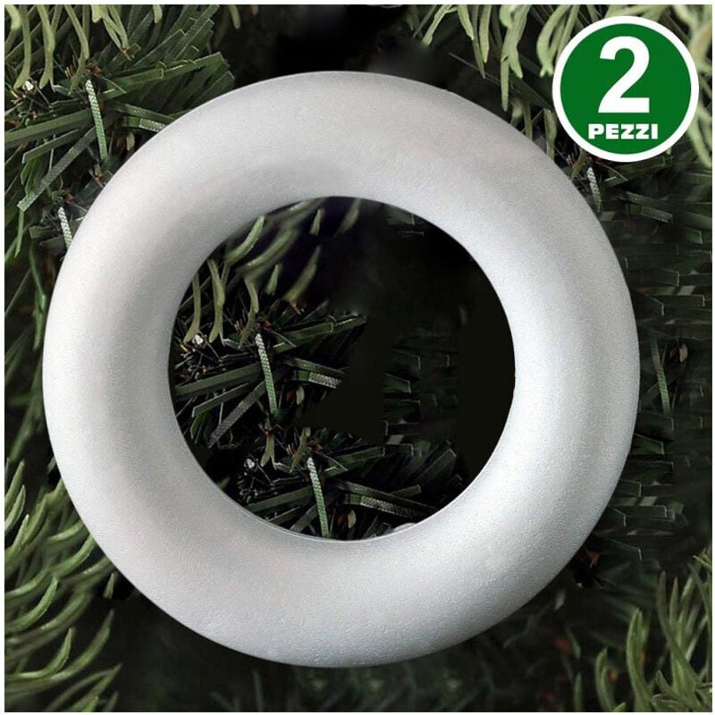 foto del prodotto trade shop traesio 2 anelli cerchi polistirolo 19cm bianchi decorazioni natalizie addobbi natale 