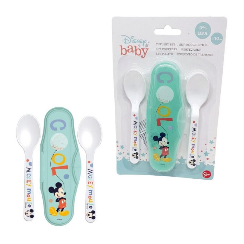 foto del prodotto trade shop traesio 2 cucchiai per bambini prima pappa topolino con astuccio mickey mouse 