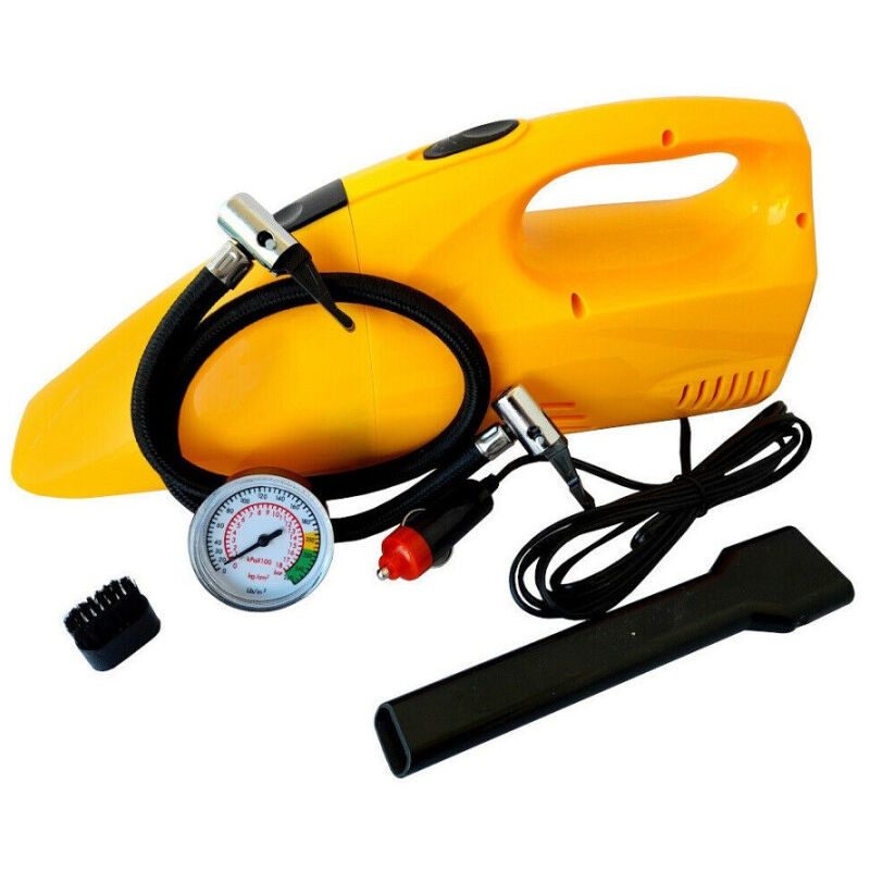 foto del prodotto trade shop traesio 2 in 1 aspirapolvere compressore auto con manometro 12v 250psi con accessori 