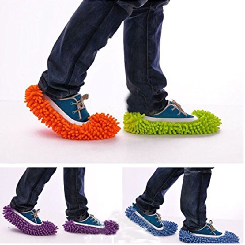 foto del prodotto trade shop traesio 2 pantofole mop pulisci casa pavimento in microfibra copriscarpa cattura polvere 