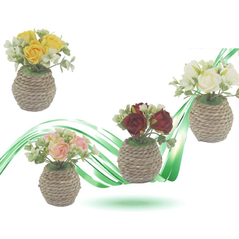 foto del prodotto trade shop traesio 2 pezzi vaso corda piantina fiori artificiali pianta idea regalo bomboniera 10cm 
