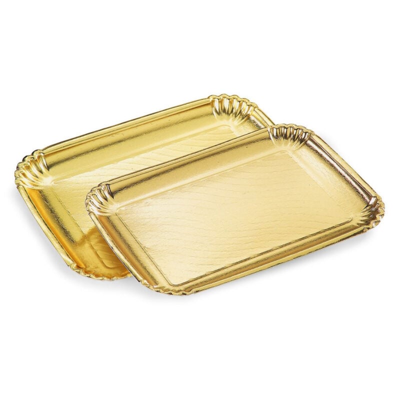 foto del prodotto trade shop traesio 2 pezzi vassoio porta sotto torta 20x28cm oro rettangolare piatto dolci cartone 