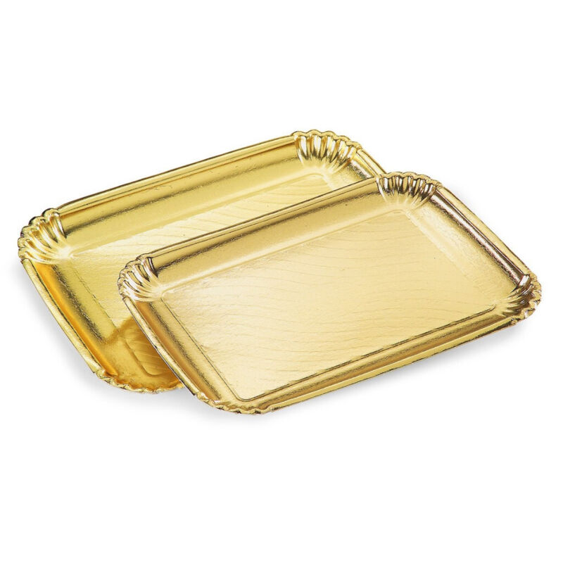 foto del prodotto trade shop traesio 2 pezzi vassoio porta sotto torta 24x34cm oro rettangolare piatto dolci cartone 