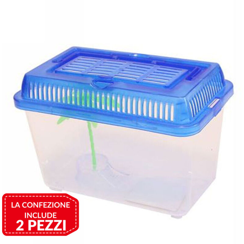 foto del prodotto trade shop traesio 2 pz acquario vaschetta pesci tartarughe coperchio maniglia presa aria 16x9.5x12 