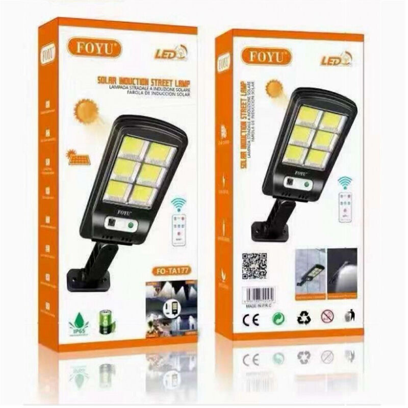 foto del prodotto trade shop traesio 2 pz faro lampione stradale con pannello solare fotovoltaico 160 led cob sensore 