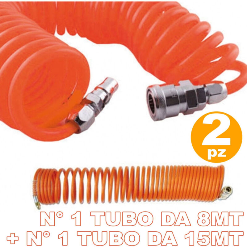 foto del prodotto trade shop traesio 2 tubi tubo aria compressa flessibile per compressore 8 15 metri innesti rapidii 