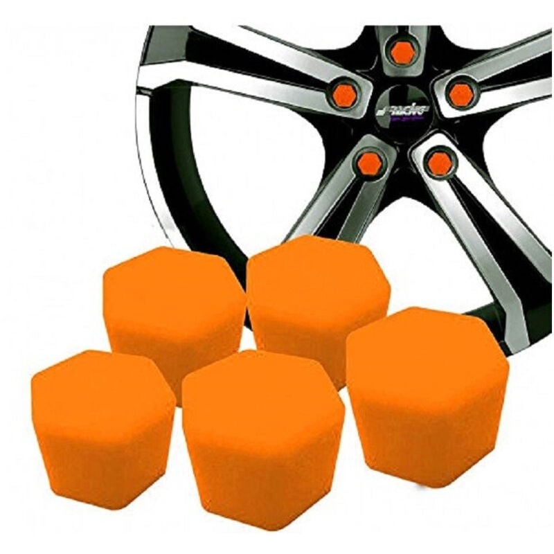 foto del prodotto trade shop traesio 20 copribulloni dadi universale silicone fluorescenti arancione ruota copertura 
