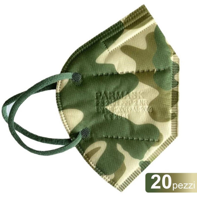 foto del prodotto trade shop traesio 20 mascherine protettive ffp2 senza valvola mascherina mimetica militare verde 