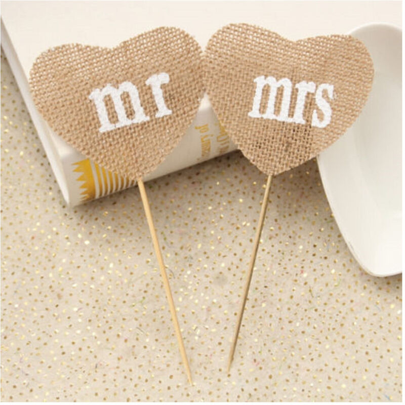 foto del prodotto trade shop traesio 2x stuzzicadenti mr mrs cuore juta cake per decorazioni torte matrimonio wedding 