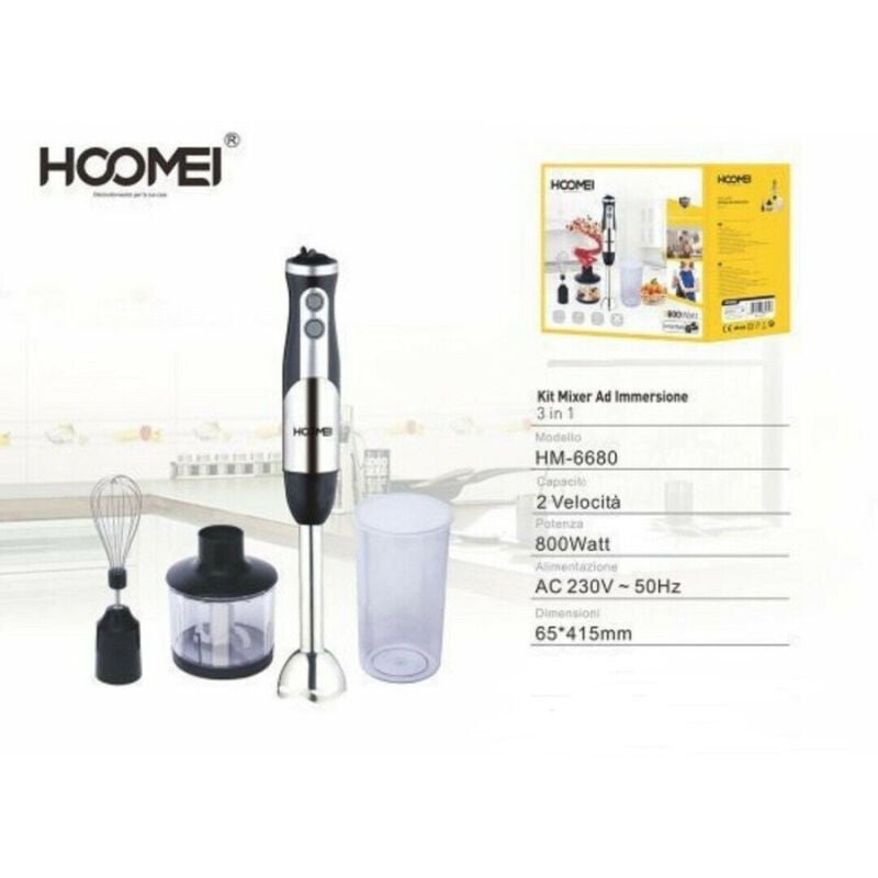 foto del prodotto trade shop traesio 3 in 1 mixer ad immersione multifunzione 800 w 2 velocita cucina hoomei hm 6680 