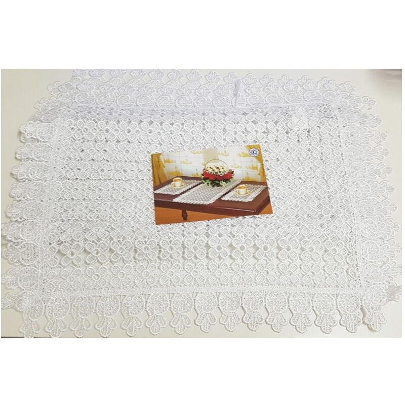 foto del prodotto trade shop traesio 3 pezzi centrini centrino centrotavola bianco merletto fiori runner tessuto 