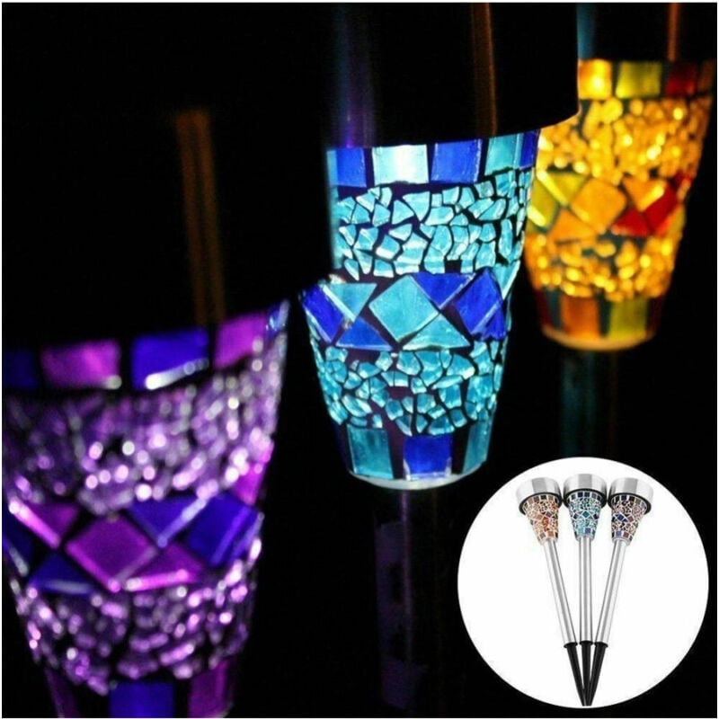 foto del prodotto trade shop traesio 3 pezzi lampade luce ricarica solare giardino esterni mosaico colorato 