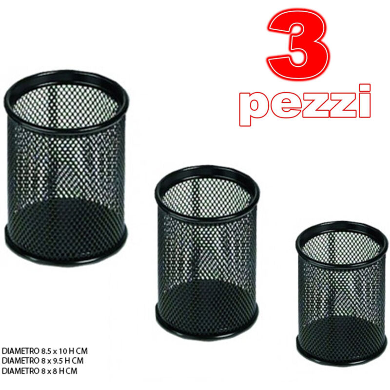 foto del prodotto trade shop traesio 3 portapenne tondo da scrivania metallo rete porta penne ufficio cancelleria 