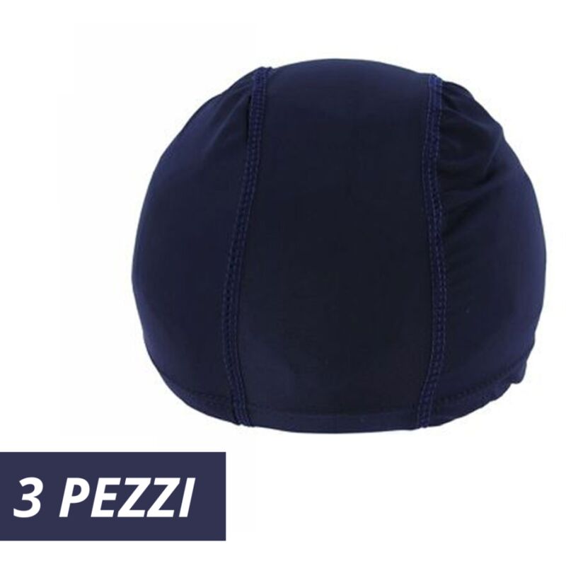 foto del prodotto trade shop traesio 3 pz cuffia piscina mare nuoto pressata monocolore blu con fascia elastica 2 cm 